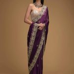 Dazzling Purple Color Rangoli Silk Embroidery Sequence Saree