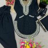 Exotic Black Color Pure Chinnon Embroidery Diamond Salwar Suit