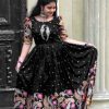 Glamorous Black Color Chant Crepe Kalamkari Printed Gown