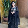 Glamorous Black Color Fox Georgette Embroidery Lace Gown