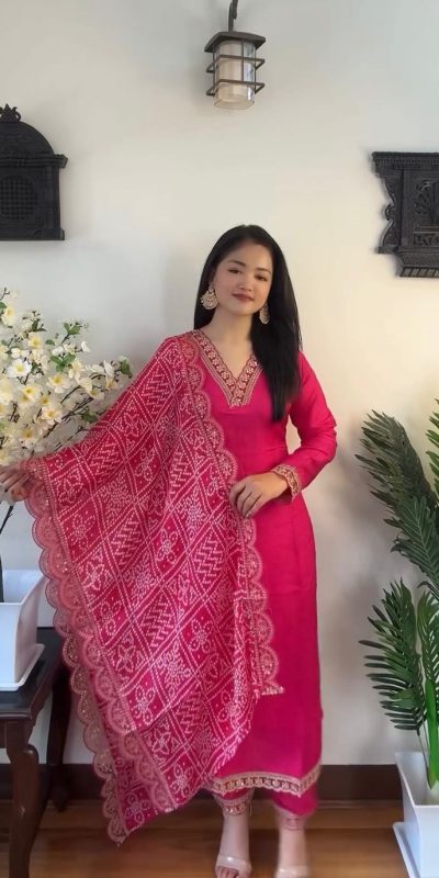 Gorgeous Pink Color Rayon Embroidery Work Salwar Suit