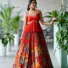 Graceful Red Color Chinon Embroidery Thread Lehenga Choli