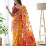 Graceful Yellow Color Kashmiri Running Thread Zari Work Saree