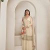 Grand Cream Viscose Chinon Embroidered Sequence Salwar Suit