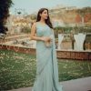 Grand Light Blue Color Georgette Sirvoski Support Lace Saree