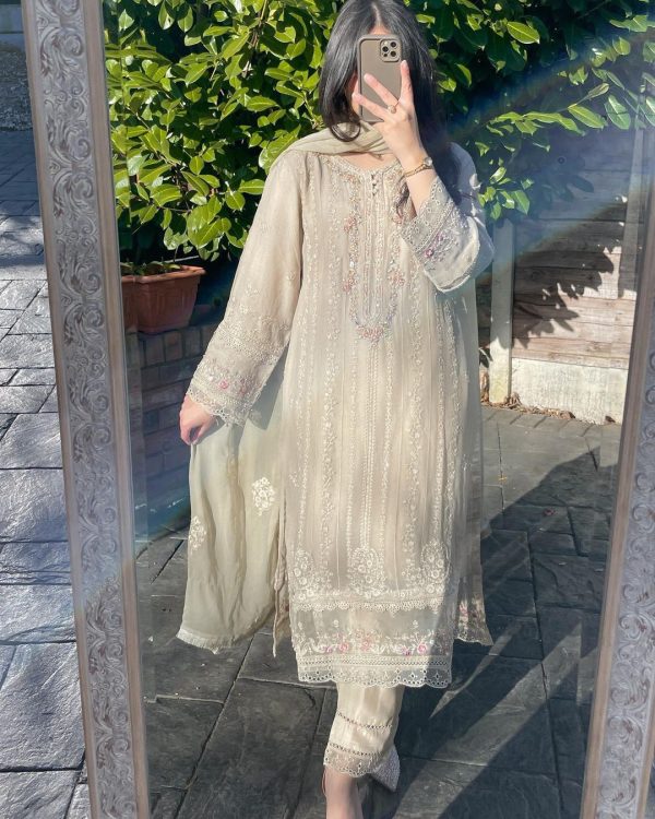 Grand Light Grey Georgette Sequence Embroidery Salwar Suit