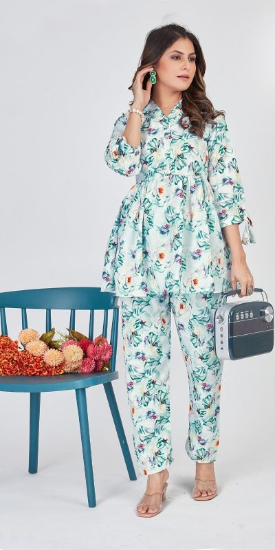 Mesmerizing Green Color Soft Poly Linen Print Work Kurti