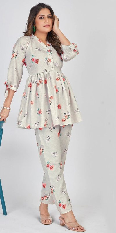 Mesmerizing White Color Soft Poly Linen Print Work Kurti