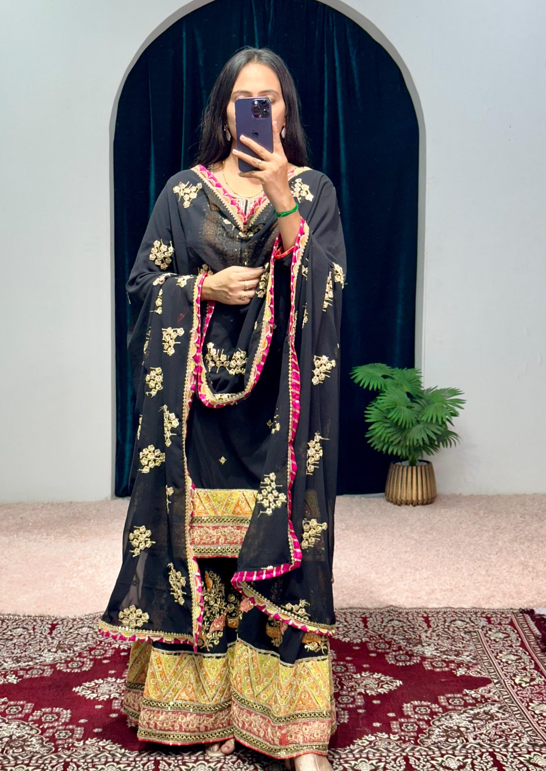 Nice Black Color Georgette Embroidery Stone Mirror Salwar Suit