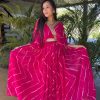 Peaceful Rani Color Fox Georgette Embroidery Lace Work Gown