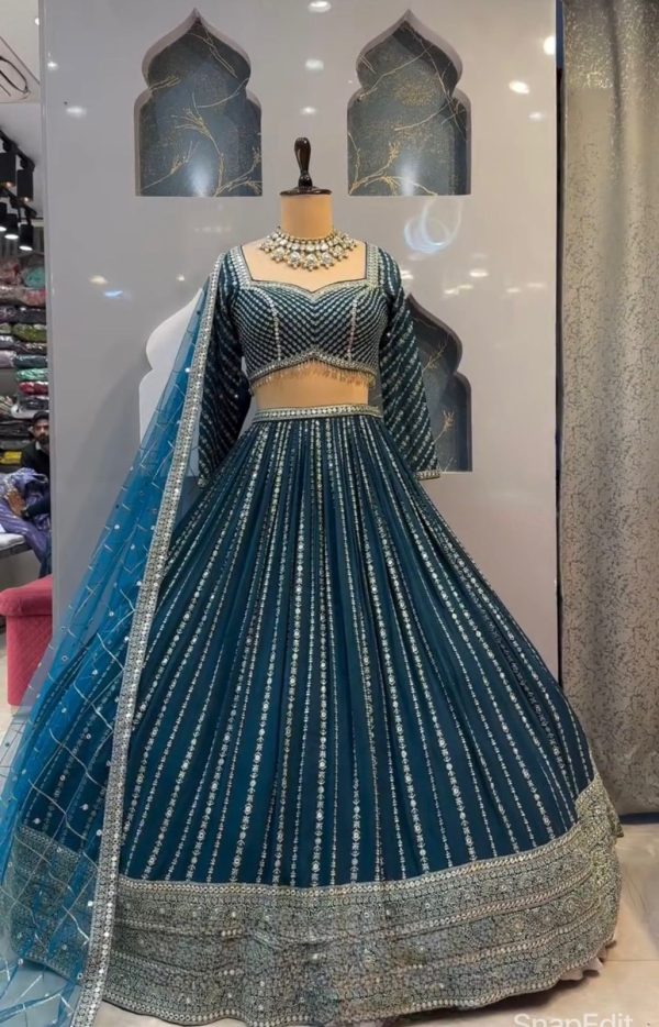 Peaceful Royal Blue Georgette Multi Needle Work Lehenga Choli