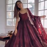 Pretty Maroon Color Chinon Embroidery Sequence Anarkali Suit