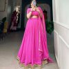Pretty Pink Color Georgette Print With Lace Border Lehenga Choli