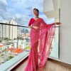 Pretty Pink Color Georgette Crochet Laheriya Printed Work Saree