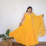 Pretty Yellow Color Chinon Embroidery Sequence Anarkali Suit