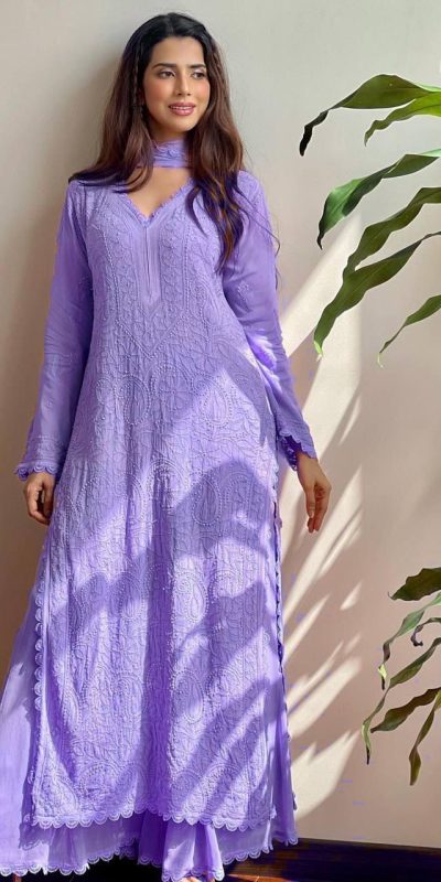 Violet Georgette Thread Embroidery Salwar Suit