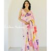 Splendorous Cream Pink Satin Silk Blouse Digital Print Saree