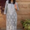 Splendorous Grey Color Rayon Chine Stitched Work Salwar Suit
