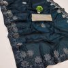Stylish Blue Black Ket Embellished Swarovski Diamond Saree