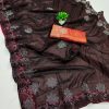 Stylish Brown Black Ket Embellished Swarovski Diamond Saree