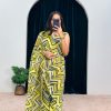 Stylish Yellow Color Georgette Digital Printed Ruffle Work Saree