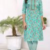 Sublime Blue Color Cambric Cotton Print Embroidery Work Kurti