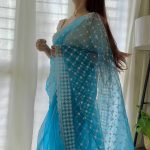 Sublime Blue Color Organza Embroidery Thread Work Saree