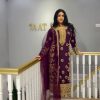 Sublime Purple Chinnon Silk Embroidery Sequence Salwar Suit