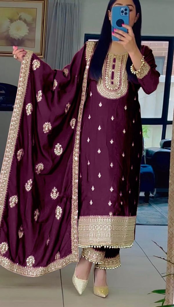 Sublime Purple Color Faux Georgette Embroidery Salwar Suit