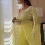 Sublime Yellow Color Organza Embroidery Thread Work Saree