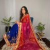 Superb Blue Color Chiffon Material Double Shaded Work Saree