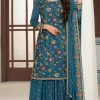 Superb Blue Color Chinon Embroidery Multi Work Salwar Suit