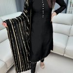 Aglow Black Chinnon Silk Embroidery Coding Dori Salwar Suit