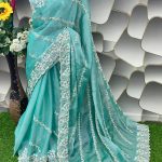 Aglow Blue Color Jimi Choo Silk Beautiful Embroidery Saree