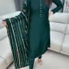 Aglow Green Chinnon Silk Embroidery Coding Dori Salwar Suit