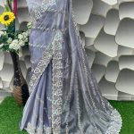 Aglow Light Violet Color Jimi Choo Silk Beautiful Embroidery Saree