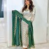 Aglow White & Green Color Georgette Embroidery Salwar Suit