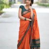 Artful Orange Color Soft Lichi Silk Cloth Jacquard All Over Saree