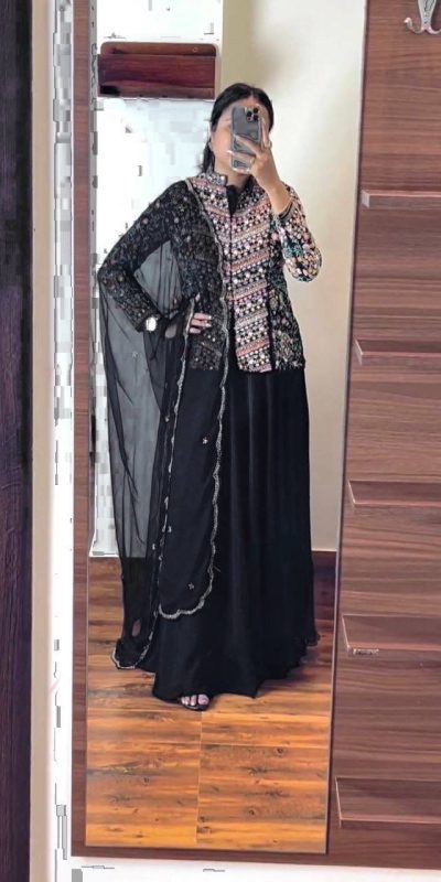 Beautiful Black Color Georgette Embroidery Lehenga Choli
