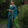 Beautiful Blue Color Soft Lilan Slab Weaving Work Saree