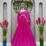 Dazzling Pink Color Faux Georgette Thread Sequence Gown