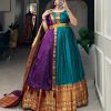 Dazzling Teal Blue Color Narayan Pet Zari Weaving Work Gown