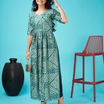 Glamorous Green Color Rayon Foil Print With Dori Pattern Gown