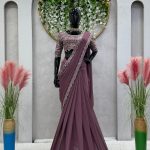 Glamorous Peach Color Georgette Thread Sequence Work Saree