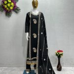 Gorgeous Black Color Roman Silk Embroidered Salwar Suit
