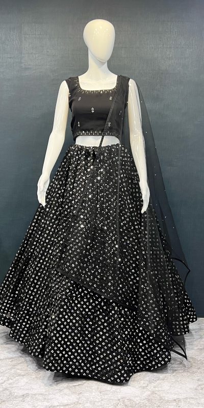 Grand Black Color Georgette Embroidery Work Lehenga Choli