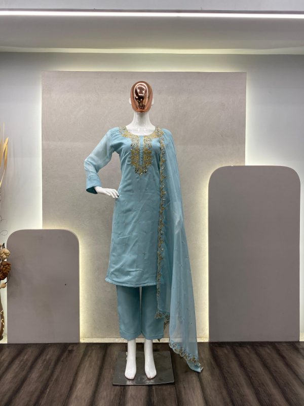 Grand Blue Color Organza Cording Embroidery Salwar Suit
