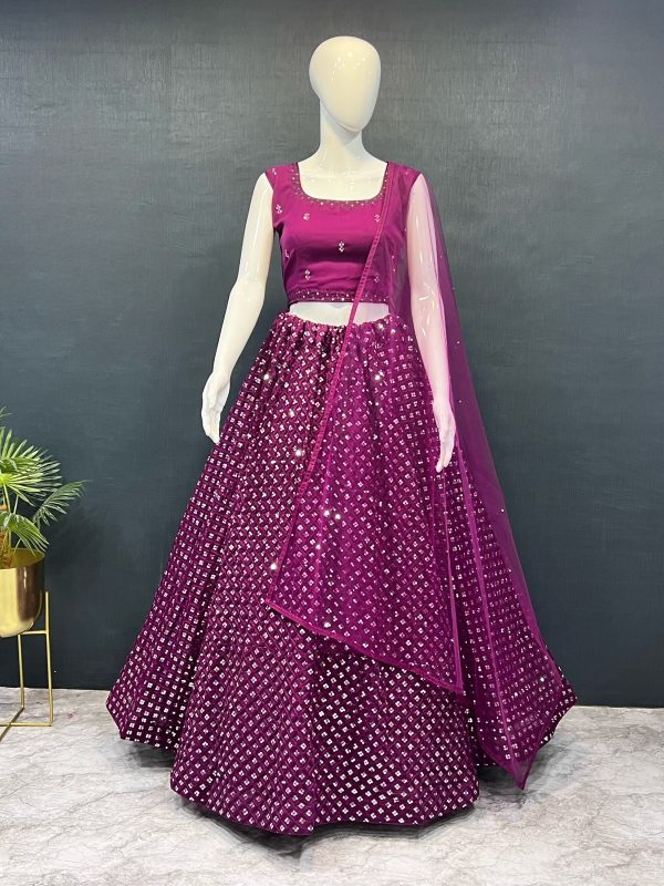Grand Purple Color Georgette Embroidery Work Lehenga Choli