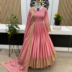 Majestic Peach Color Heavy Chinon Embroidery Sequence Gown