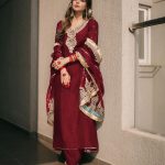 Majestic Red Color Chinnon Silk Embroidery Work Salwar Suit